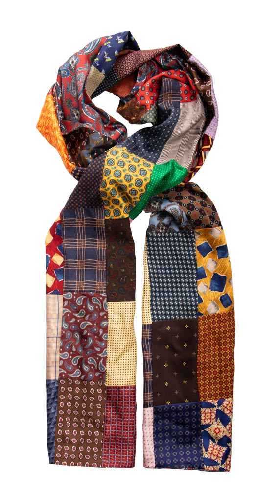 Sciarpa di Seta Vintage Patchwork Fantasia Multicolor Made in italy Graffeo Cravatte Intera
