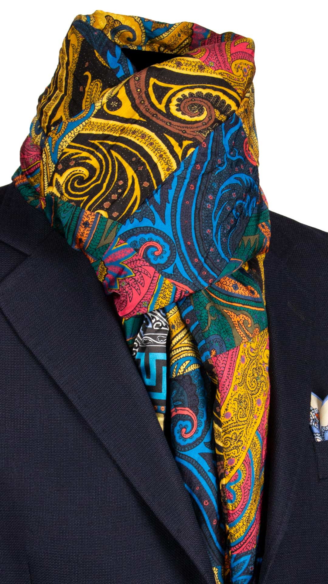 Sciarpa-di-Seta-Vintage-Patchwork-Paisley-Multicolor- S677