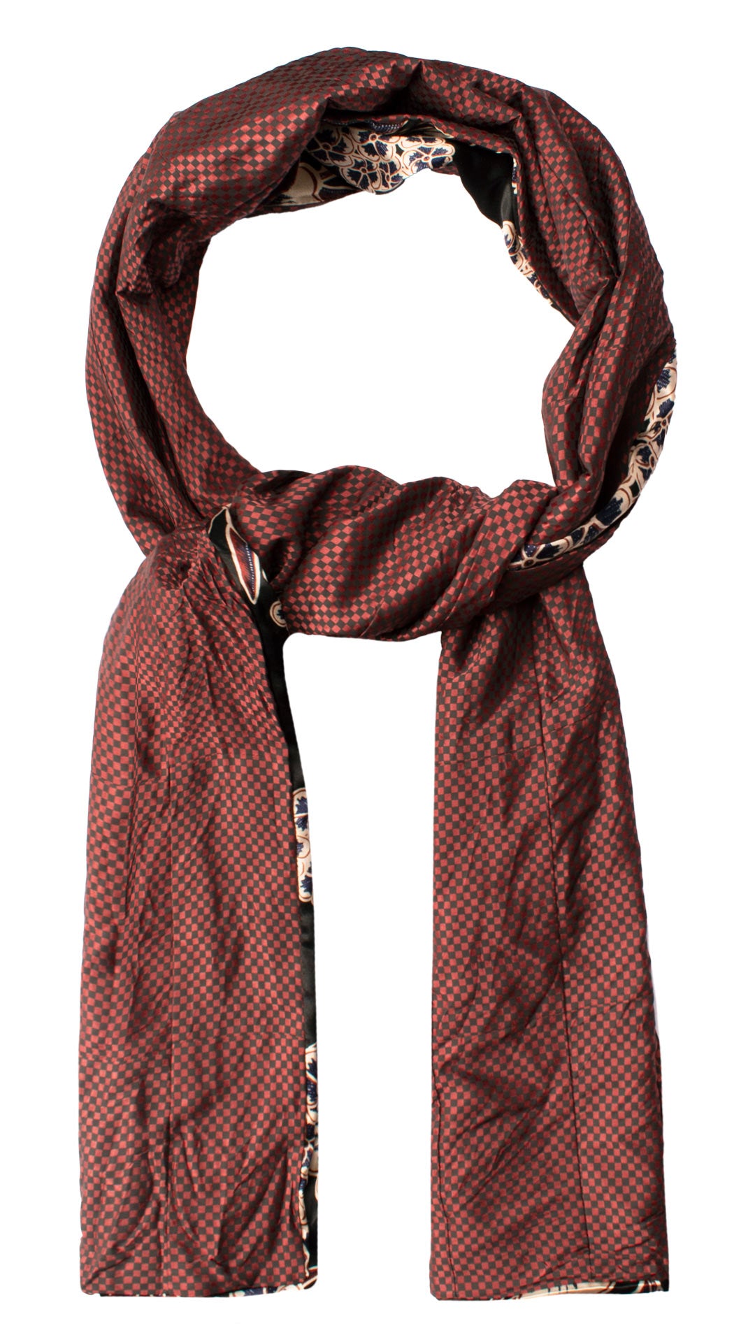 Sciarpa di Seta Vintage Patchwork a Scacchi Ruggine Grigio Antracite S767 Made in Italy Graffeo Cravatte Anello