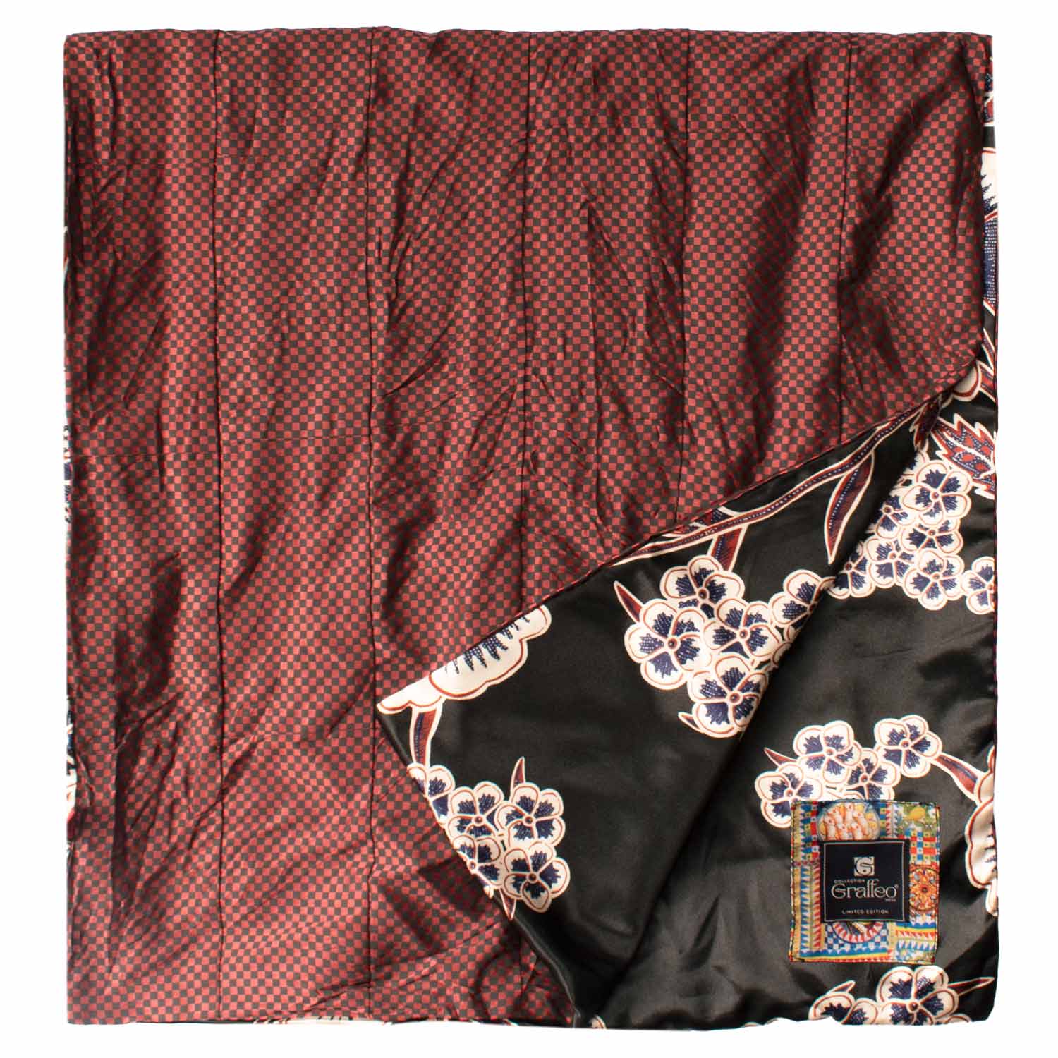 Sciarpa di Seta Vintage Patchwork a Scacchi Ruggine Grigio Antracite S767 Made in Italy Graffeo Cravatte Dettaglio