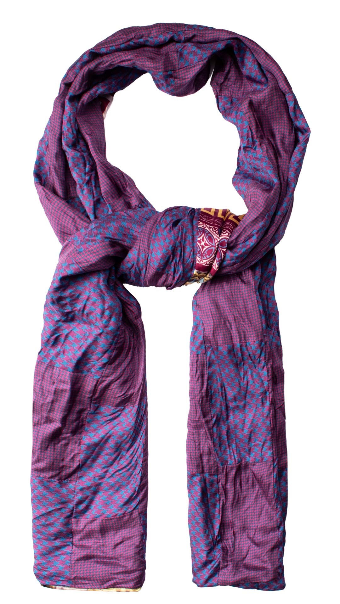 Sciarpa-di-Seta-Viola-Blu-Vintage-Patchwork-Fantasia-Pied-de-Poule- S641
Anello