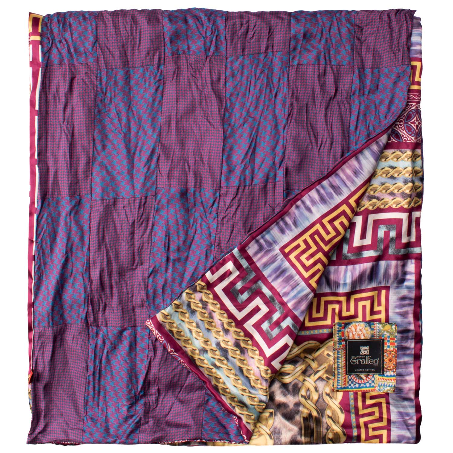 Sciarpa-di-Seta-Viola-Blu-Vintage-Patchwork-Fantasia-Pied-de-Poule- S641
Dettaglio