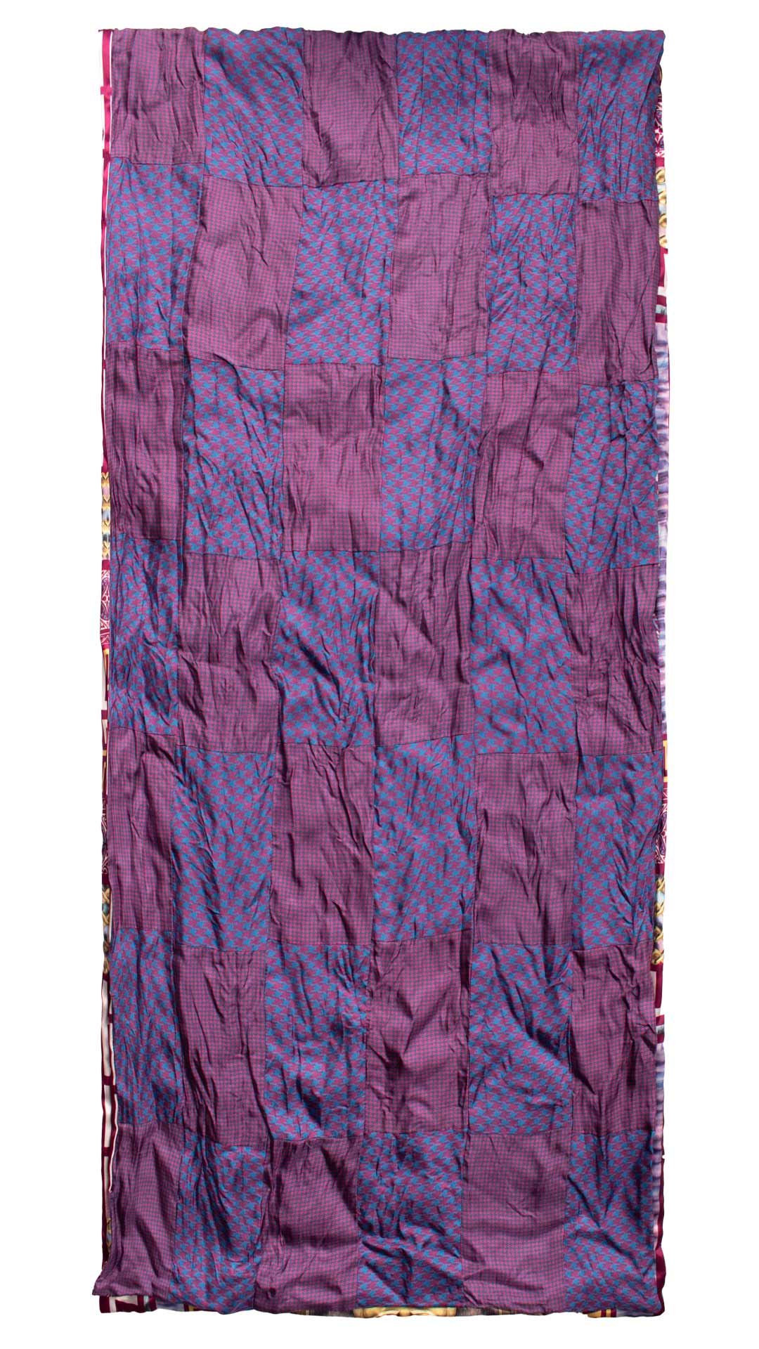 Sciarpa-di-Seta-Viola-Blu-Vintage-Patchwork-Fantasia-Pied-de-Poule- S641
Intera