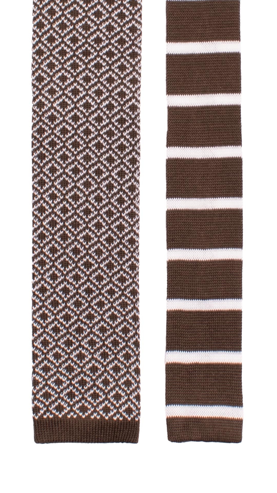Cravatta Tricot in Maglia di Cotone Marrone Fantasia Bianca Pala Piccola in Contrasto TRI735 Graffeo Cravatte Made in Italy