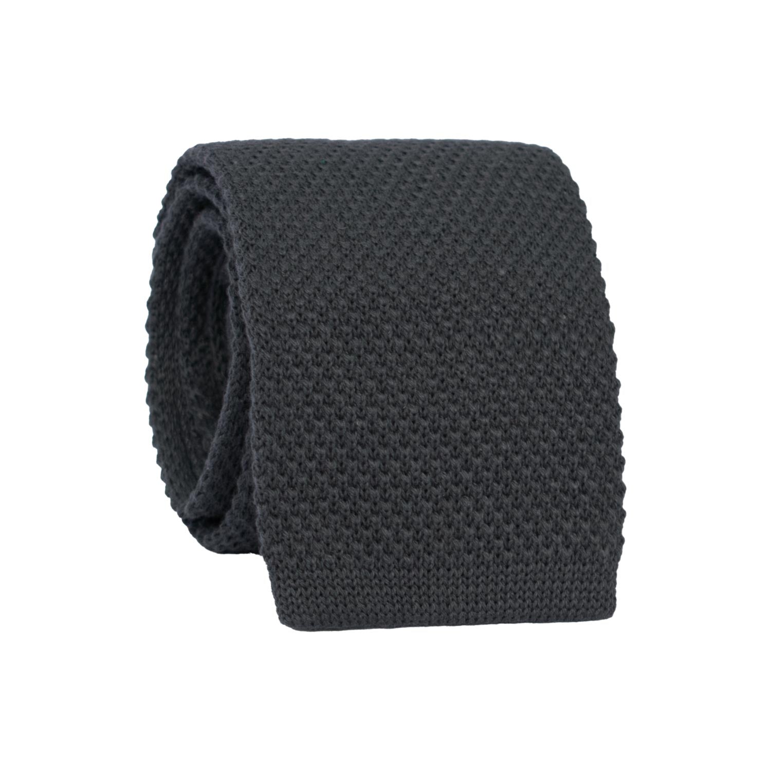 Man Dark Grey Knitted Cotton Tie Solid Color TRI953
