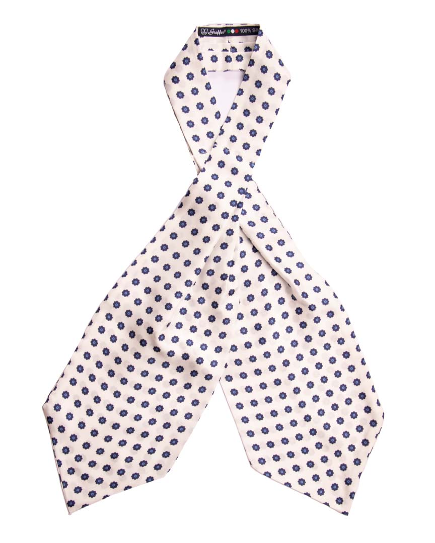 Ascot Stampa di Seta Bianco Fantasia Bluette Celeste Made in Italy graffeo Cravatte