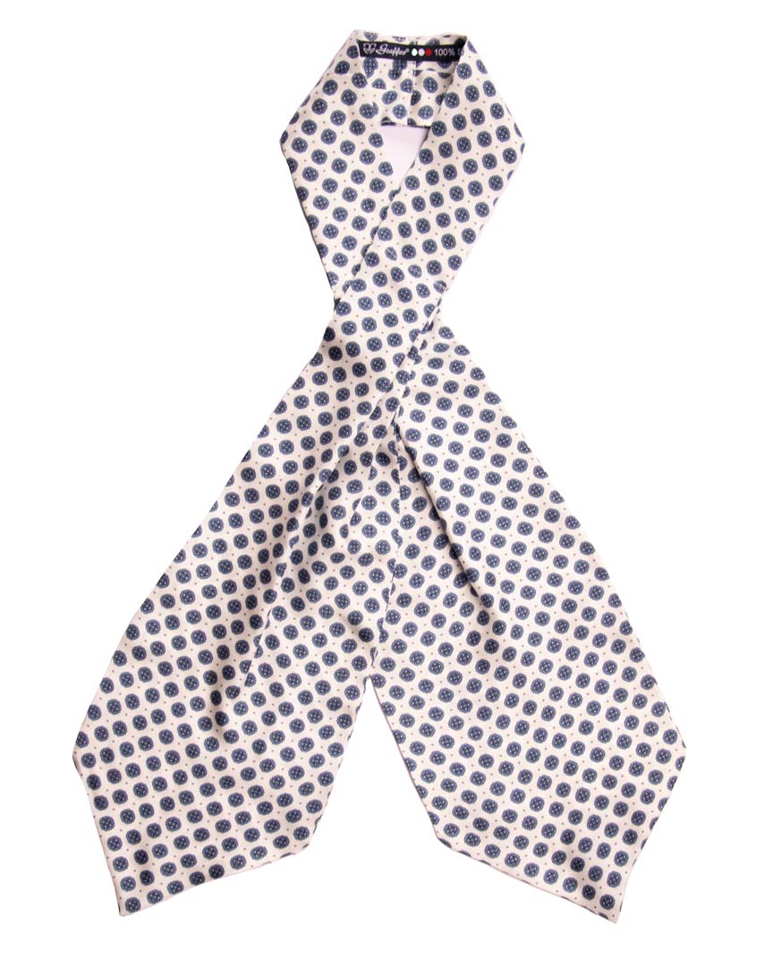 Ascot Stampa di Seta Bianco Fantasia Bluette Celeste Made in Italy Graffeo Cravatte