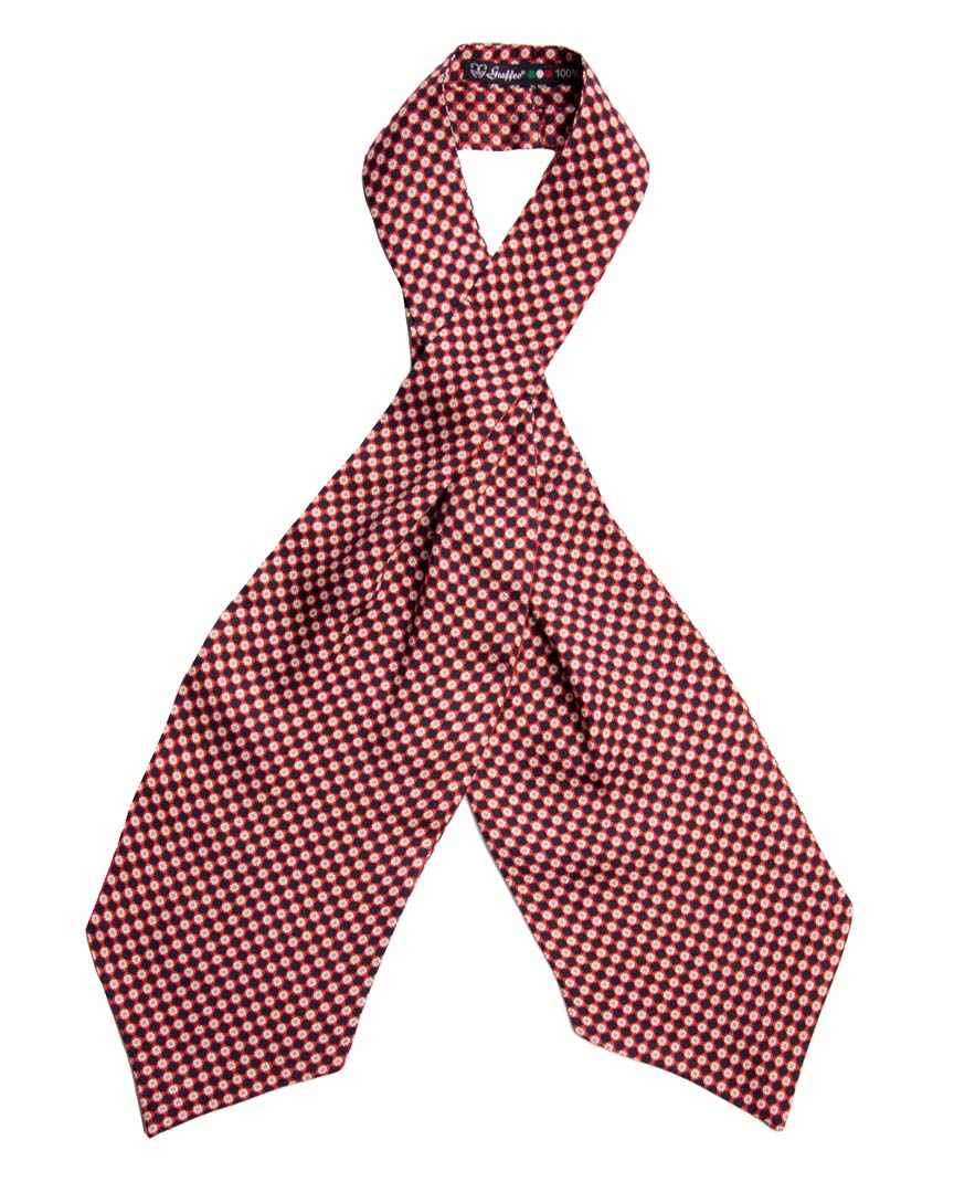 Ascot Stampa di Seta Blu Fantasia Rossa Bianca Celeste Made in Italy Graffeo Cravatte