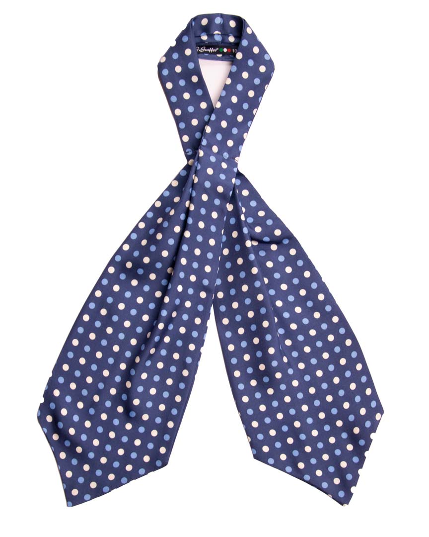 Ascot Stampa di Seta Bluette Pois Azzurro Bianco Made in Italy Graffeo Cravatte