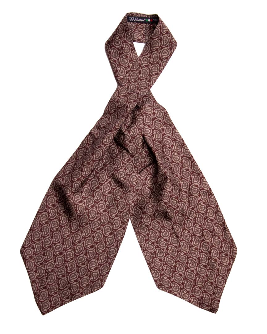 Ascot Stampa di Seta Bordeaux Paisley Tono su Tono Grigio Made in Italy Graffeo Cravatte