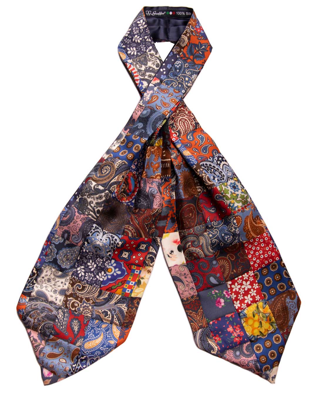Ascot Stampa di Seta Patchwork Fantasia Multicolor Made in Italy Graffeo Cravatte