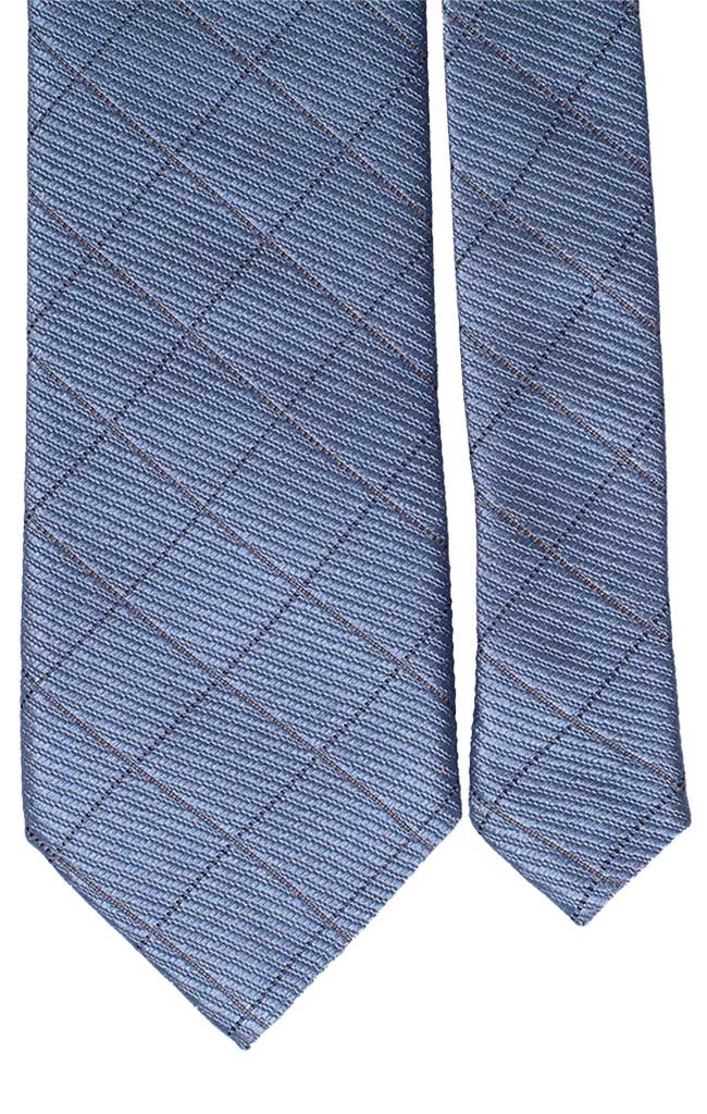 Cravatta A Quadri di Seta Celeste Blu Marrone Made in Italy Graffeo Cravatte Pala