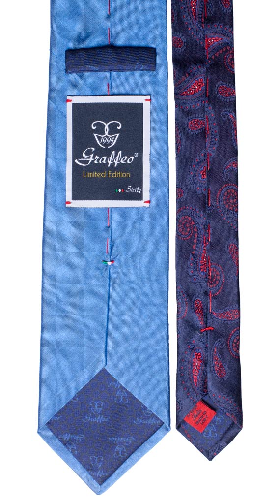 Cravatta Azzurra Shantung di Seta Nodo in Contrasto Blu Made in Italy Graffeo Cravatte Pala