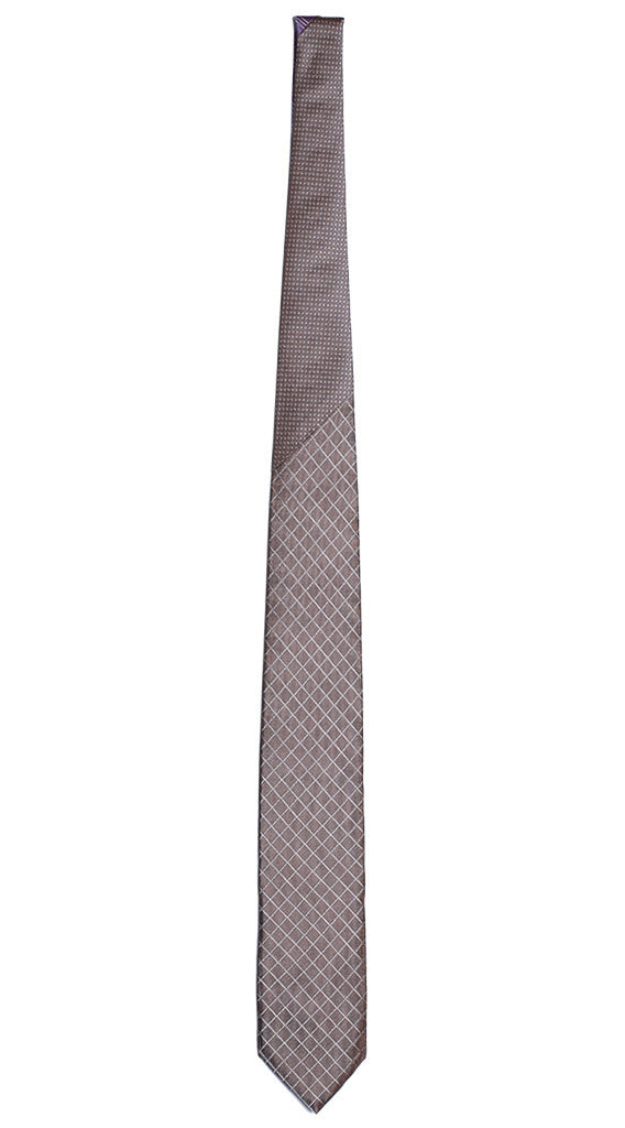 Cravatta Beige A Quadri Tono su Tono Nodo a Contrasto Beige Pois Tono su Tono Made in Italy Graffeo Cravatte Intera
