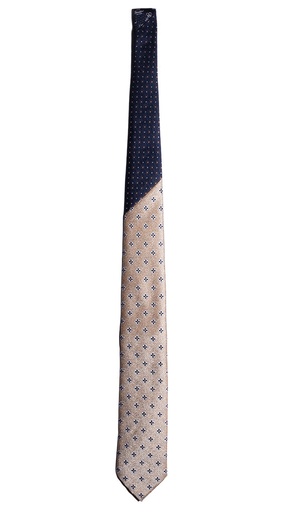 Cravatta Beige Cangiante a Fiori Blu Nodo in Contrasto Blu Made in Italy Graffeo Cravatte Intera