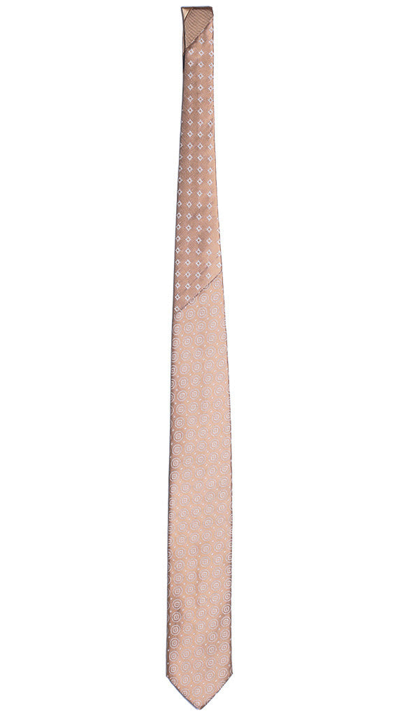 Cravatta Beige Chiaro Micro Fantasia Bianca Nodo In contrasto Beige Chiaro Made in Italy Graffeo Cravatte Intera