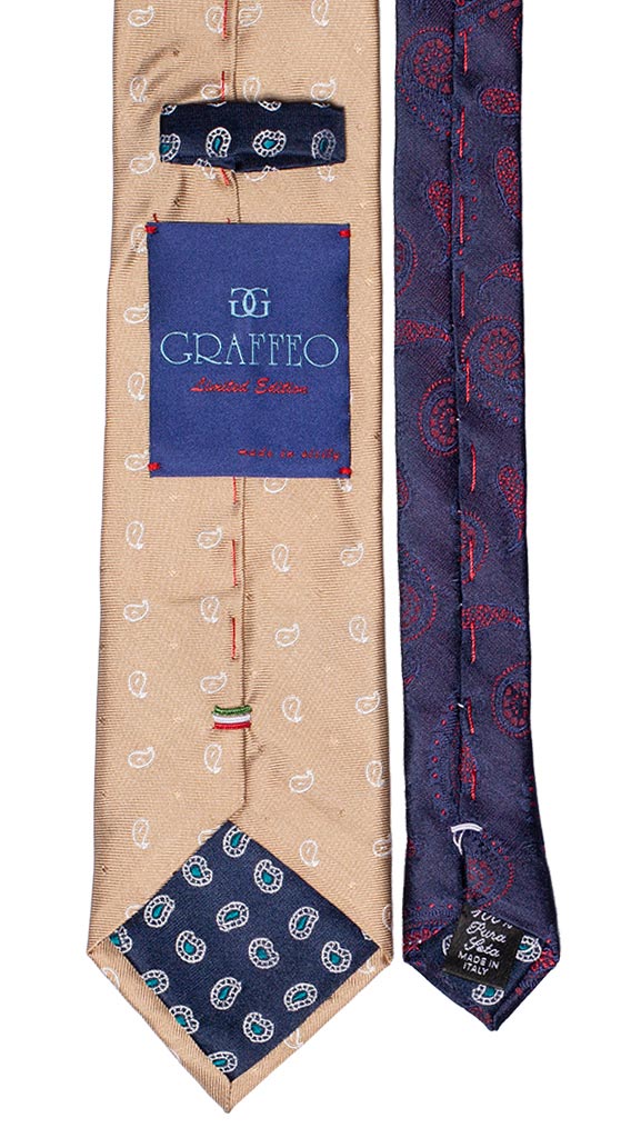 Cravatta Beige Chiaro Paisley Bianco Nodo in Contrasto Beige Chiaro Fantasia Bianca Made in Italy Graffeo Cravatte Pala