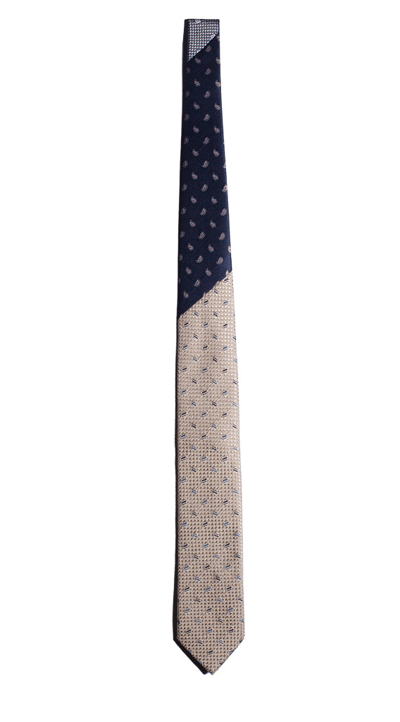Cravatta Beige Fantasia Celeste Nodo in Contrasto Blu Paisley Made in italy Graffeo Cravatte Intera