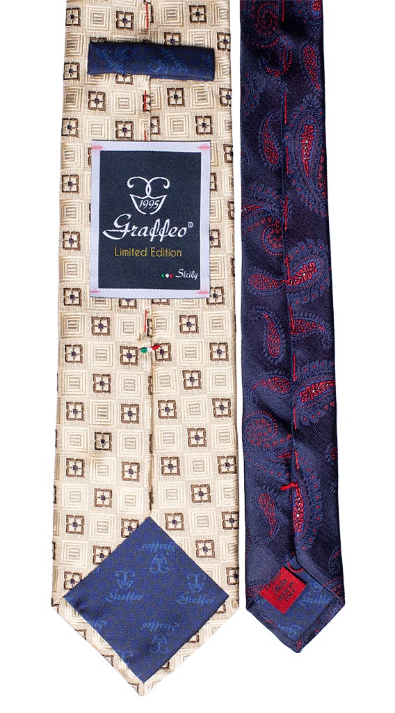 Cravatta Beige Fantasia Marrone Nodo in Contrasto Marrone Blu Made in Italy graffeo Cravatte Pala