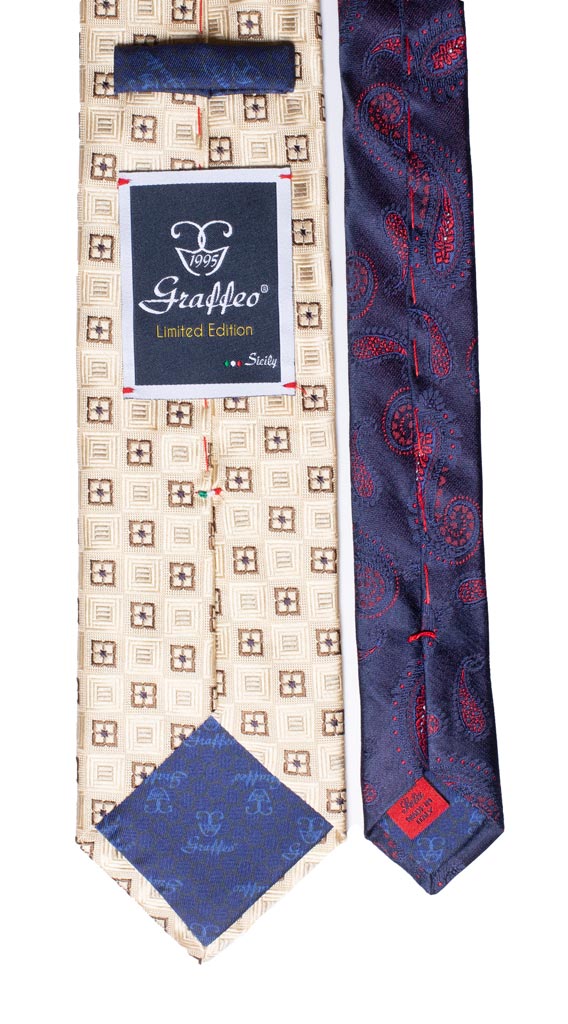 Cravatta Beige Fantasia Marrone Nodo in Contrasto Marrone Blu Made in Italy Graffeo Cravatte Pala