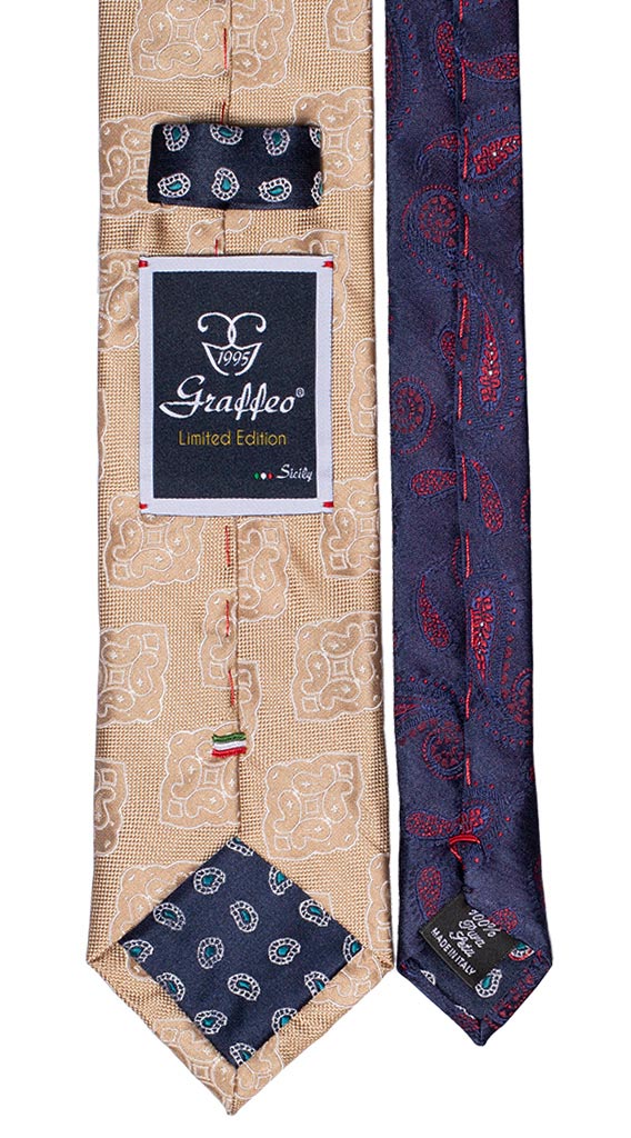 Cravatta Beige Medaglioni Bianchi Nodo In Contrasto Beige Fantasia Bianca Made in Italy Graffeo Cravatte Pala