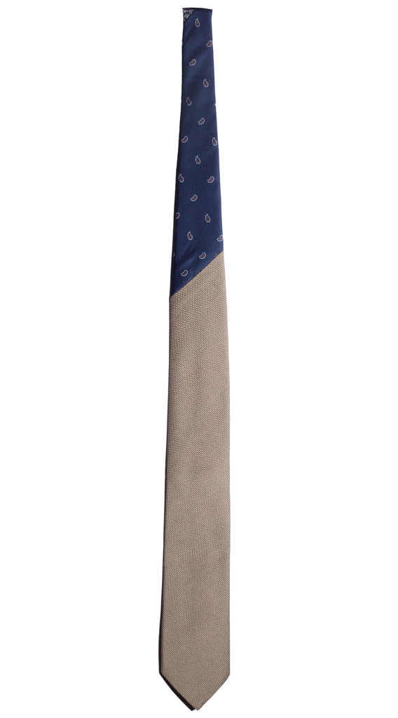 Cravatta Beige Nodo in Contrasto Blu Paisley Marrone Bianco Made in Italy Graffeo Cravatte Intera