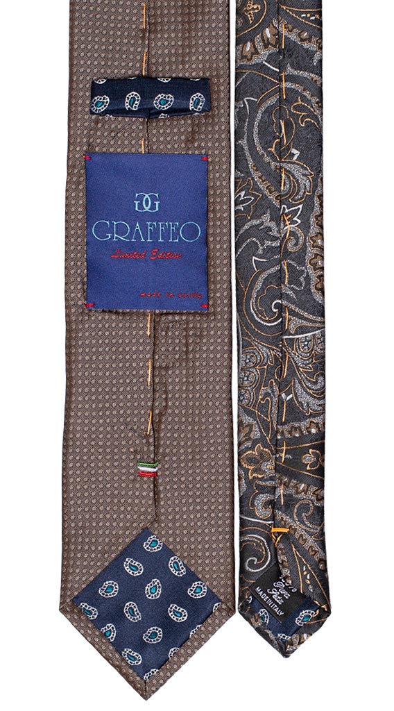 Cravatta Beige Pois Tono su Tono Nodo a Contrasto Blu Fantasia Bianca Beige Made in Italy Graffeo Cravatte Pala