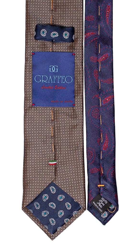 Cravatta Beige a Pois Tono su Tono Nodo a Contrasto a Quadri Beige Tono su Tono Made in Italy Graffeo Cravatte Pala