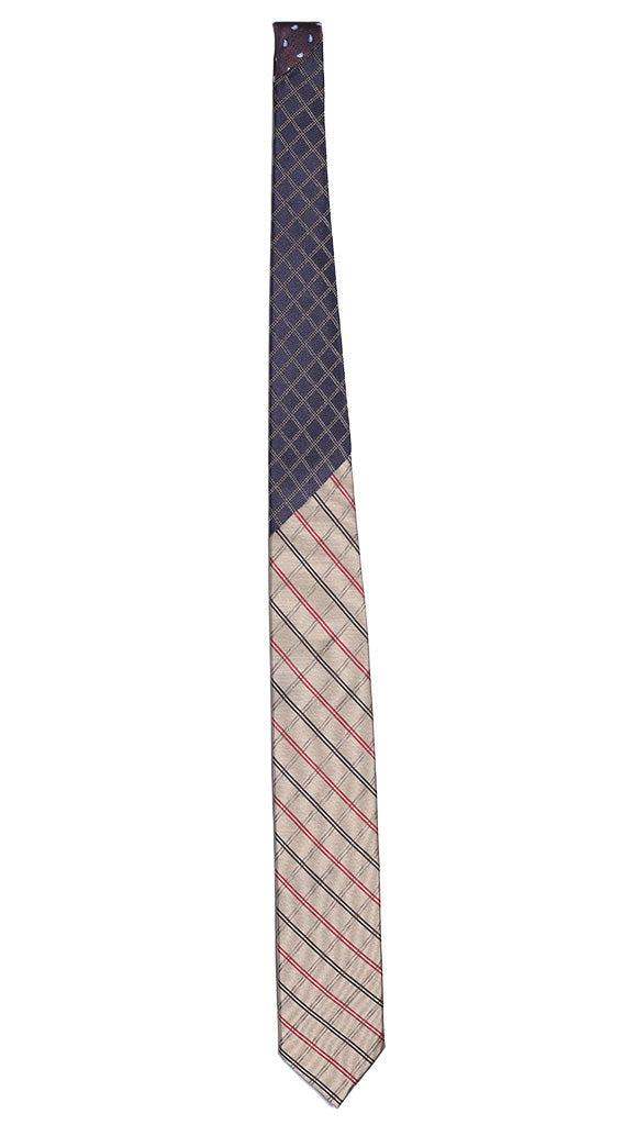 Cravatta Beige a Quadri Marroni Rossi Nodo In Contrasto Blu A Quadri Beige Made in Italy Graffeo Cravatte Intera