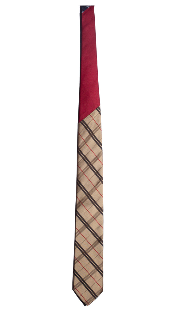 Cravatta Beige a Quadri Marroni Rossi Nodo in Contrasto Rosso Bordeaux Made in Italy Graffeo Cravatte Intera