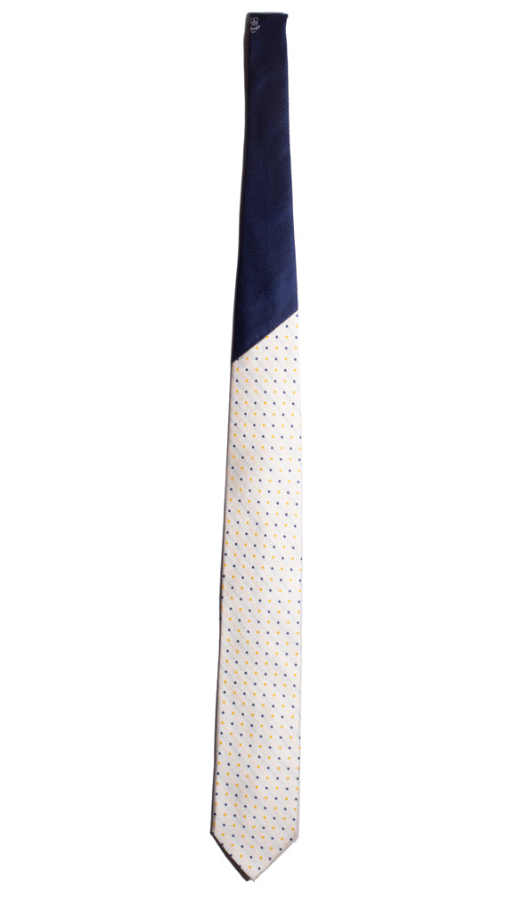 Cravatta Bianca Fantasia Gialla Blu Nodo in Contrasto Blu Bluette Made in Italy Graffeo Cravatte Intera