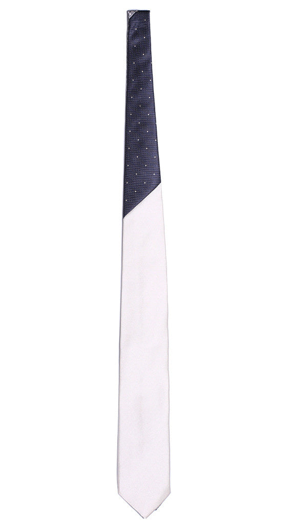 Cravatta Bianco Perla di Raso Nodo In Contrasto Blu Micro Pois Bianchi Made in Italy Graffeo Cravatte Intera