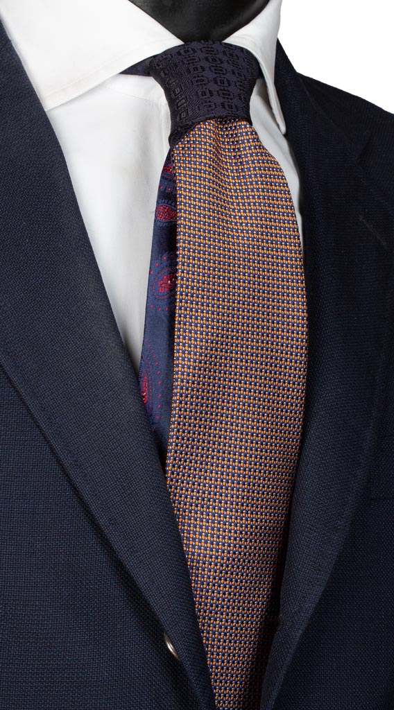 Cravatta Blu Arancio Bianco Nodo in Contrasto Blu Made in Italy Graffeo Cravatte