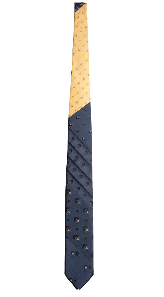 Cravatta Blu Avio Fantasia Gialla Nodo in Contrasto Giallo Marrone Made in Italy Graffeo Cravatte Intera