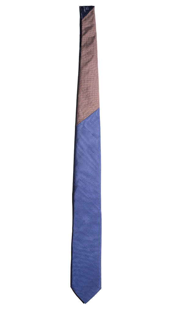 Cravatta Blu Avio Nodo in Contrasto Color Cammello Effetto Lino Made in Italy graffeo Cravatte Intera