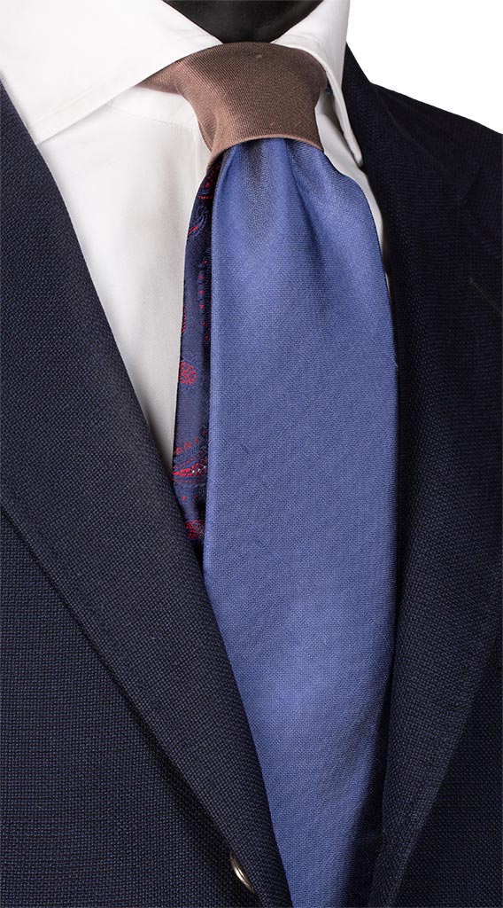 Cravatta Blu Avio Nodo in Contrasto Color Cammello Effetto Lino Made in Italy Graffeo Cravatte