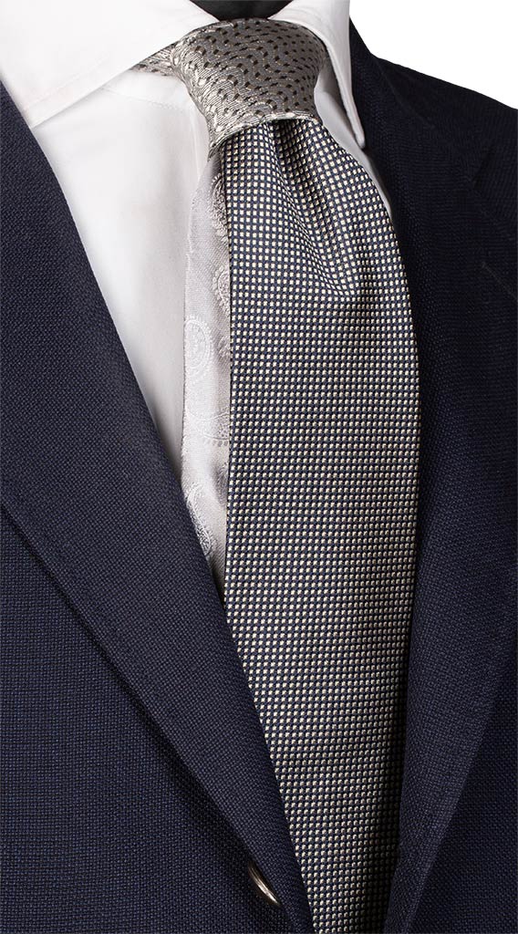 Cravatta Blu Avorio Nodo in Contrasto Grigio Made in Italy graffeo Cravatte