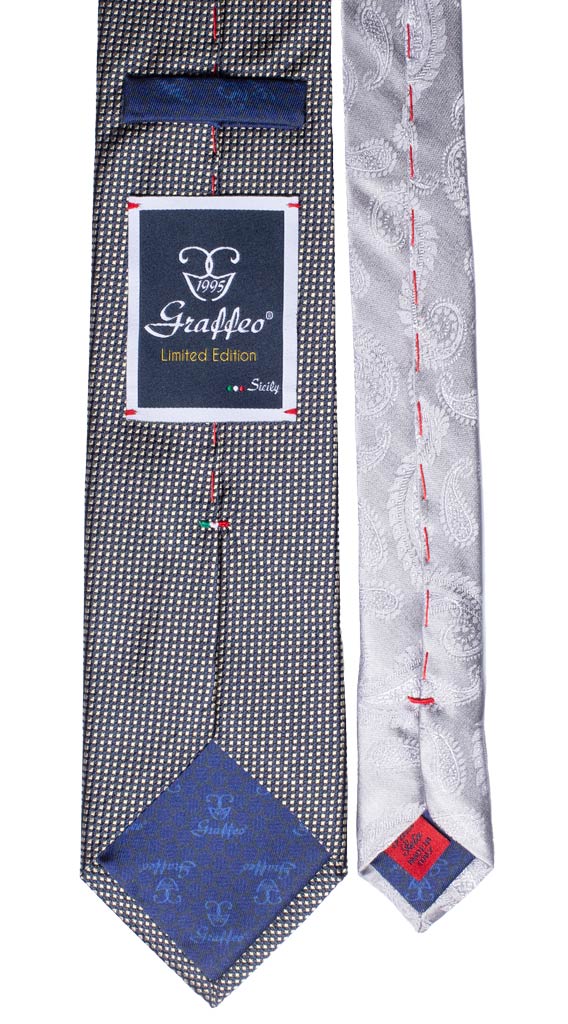 Cravatta Blu Avorio Nodo in Contrasto Grigio Made in Italy Graffeo Cravatte Pala