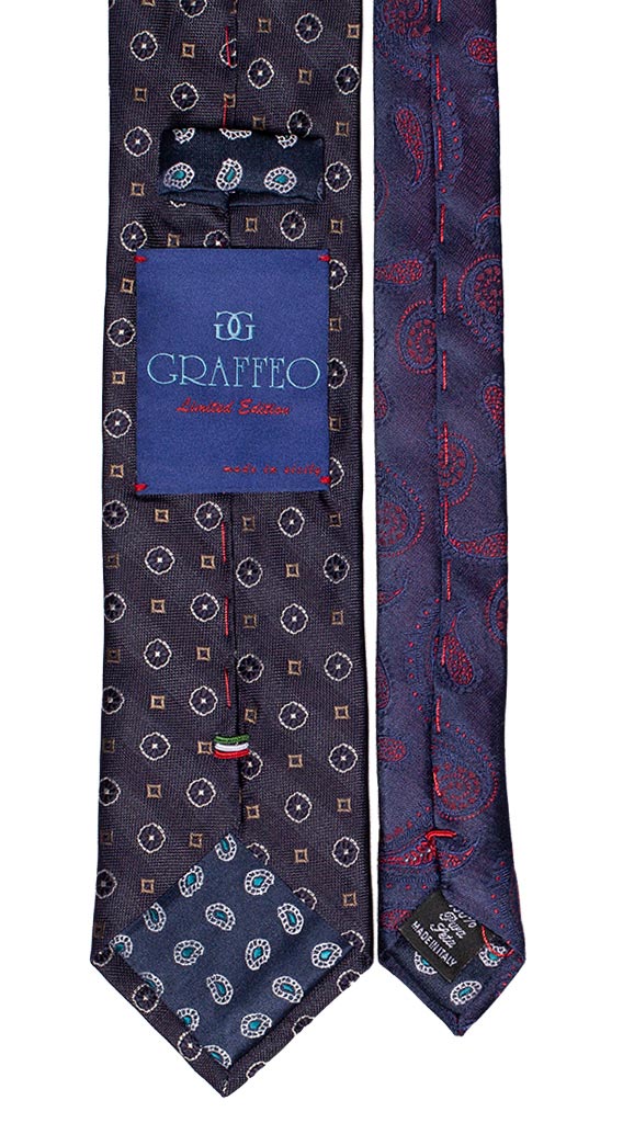 Cravatta Blu Fantasia Bianca Marrone Nodo a Contrasto Champagne Tinta Unita Made in Italy Graffeo Cravatte Pala