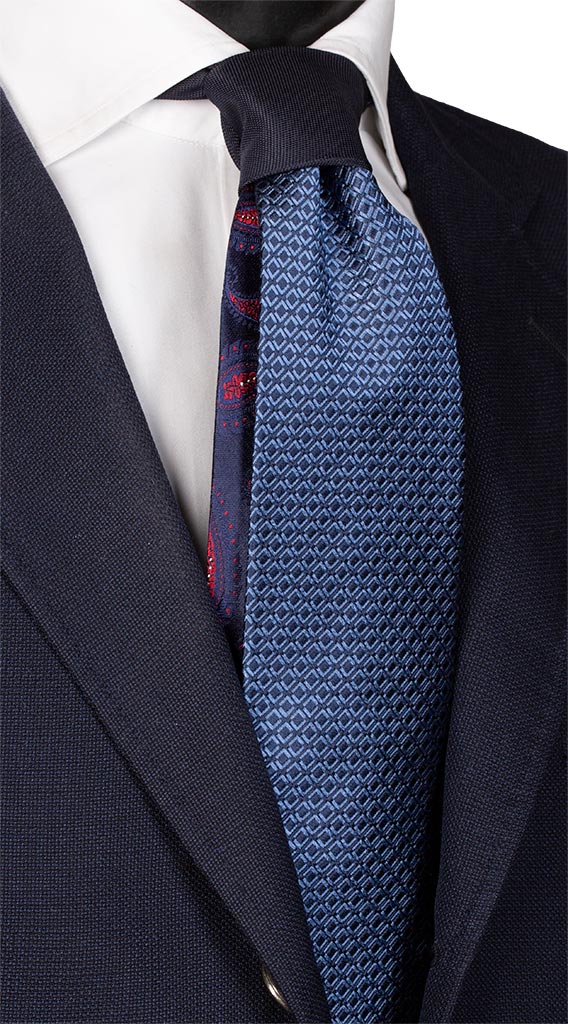Cravatta Blu Fantasia Bluette Nodo in Contrasto Blu Made in italy graffeo Cravatte