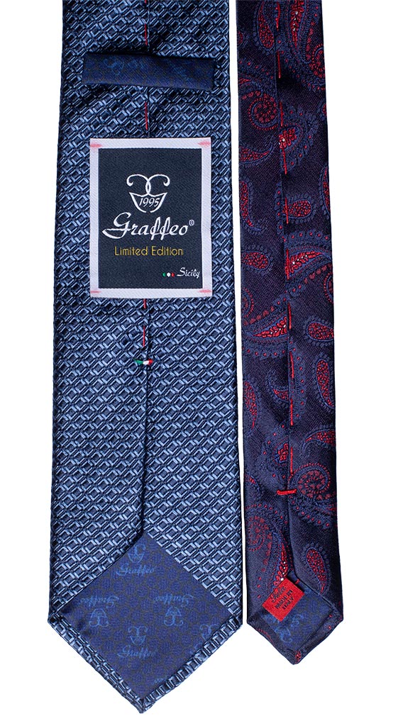Cravatta Blu Fantasia Bluette Nodo in Contrasto Blu Made in Italy Graffeo Cravatte Pala