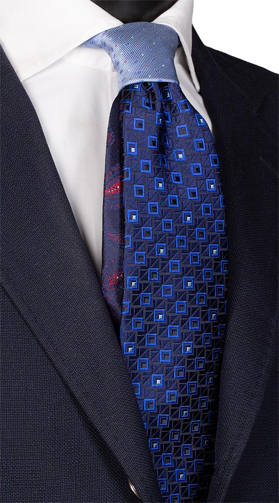 Cravatta Blu Fantasia Bluette Nodo in Contrasto Celeste a Fantasia Made in Italy Graffeo Cravatte