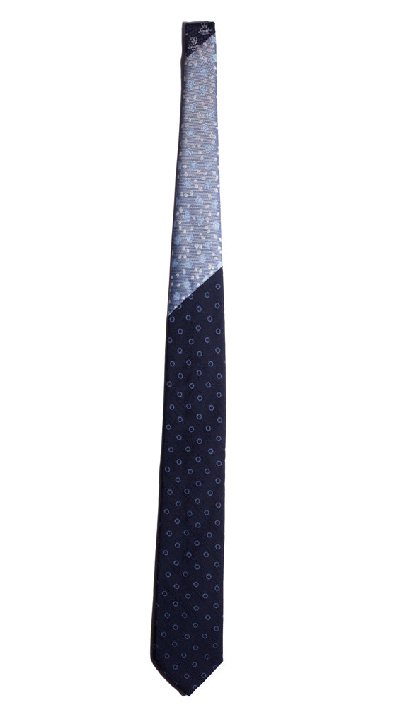 Cravatta Blu Fantasia Celeste Nodo in Contrasto Celeste Bianco a Fiori Made in Italy graffeo Cravatte Intera