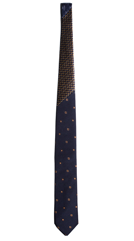 Cravatta Blu Fantasia Color Cammello Nodo in Contrasto Blu Color Cammello Made in Italy Graffeo Cravatte Intera