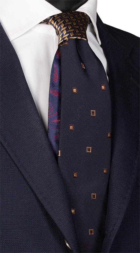 Cravatta Blu Fantasia Color Cammello Nodo in Contrasto Blu Color Cammello Made in Italy Graffeo Cravatte