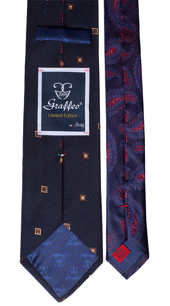 Cravatta Blu Fantasia Color Cammello Nodo in Contrasto Blu Color Cammello Made in Italy Graffeo Cravatte Pala
