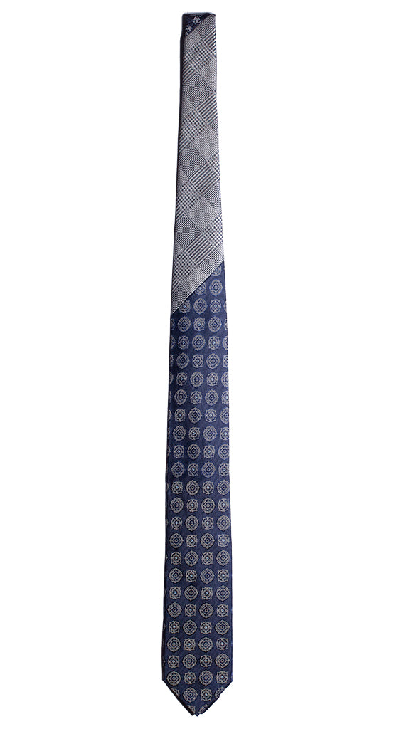 Cravatta Blu Fantasia Grigia Nodo in Contrasto Principe di Galles Bianco Blu Made in Italy Graffeo Cravatte Intera