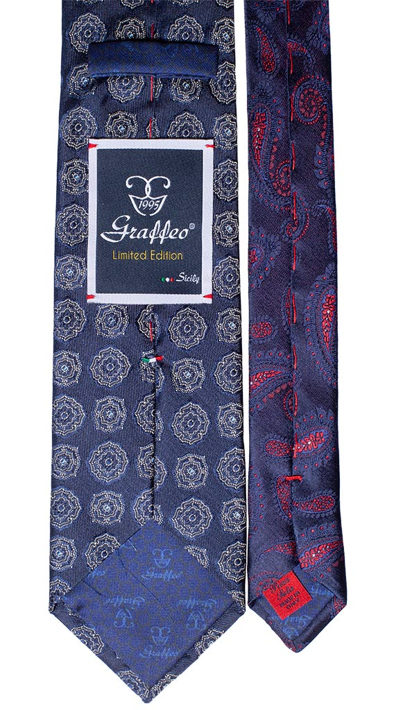 Cravatta Blu Fantasia Grigia Nodo in Contrasto Principe di Galles Bianco Blu Made in Italy Graffeo Cravatte Pala