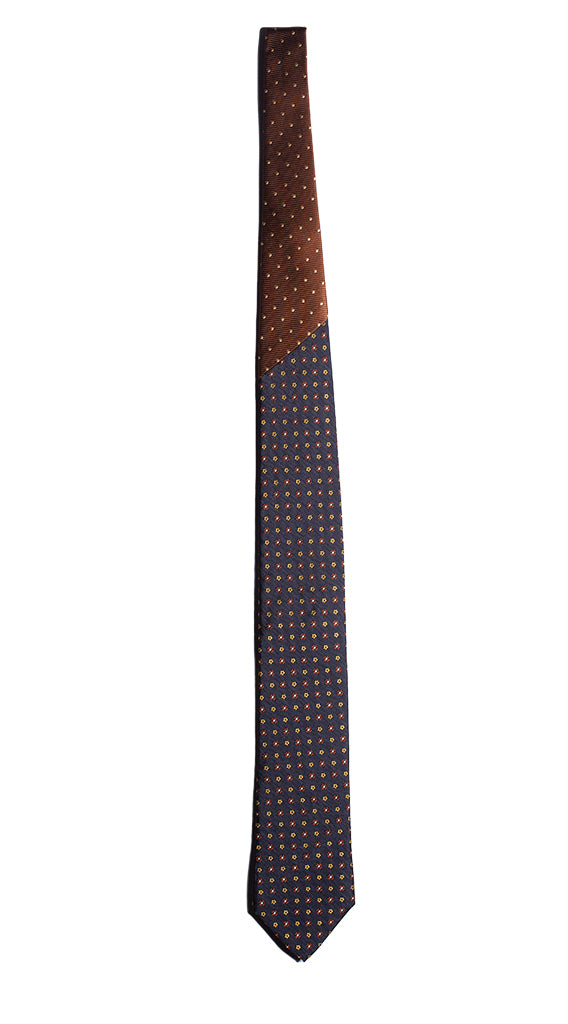 Cravatta Blu Fantasia Marrone Giallo Nodo in Contrasto Marrone Pois Beige Made in italy Graffeo Cravatte Intera