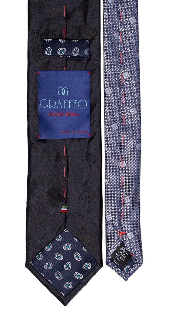 Cravatta Blu Fantasia Tono su Tono Nodo a Contrasto Blu Celeste Made in Italy Graffeo Cravatte Pala